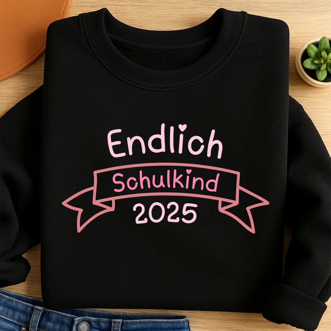 Bügelbild Endlich Schulkind Rosa