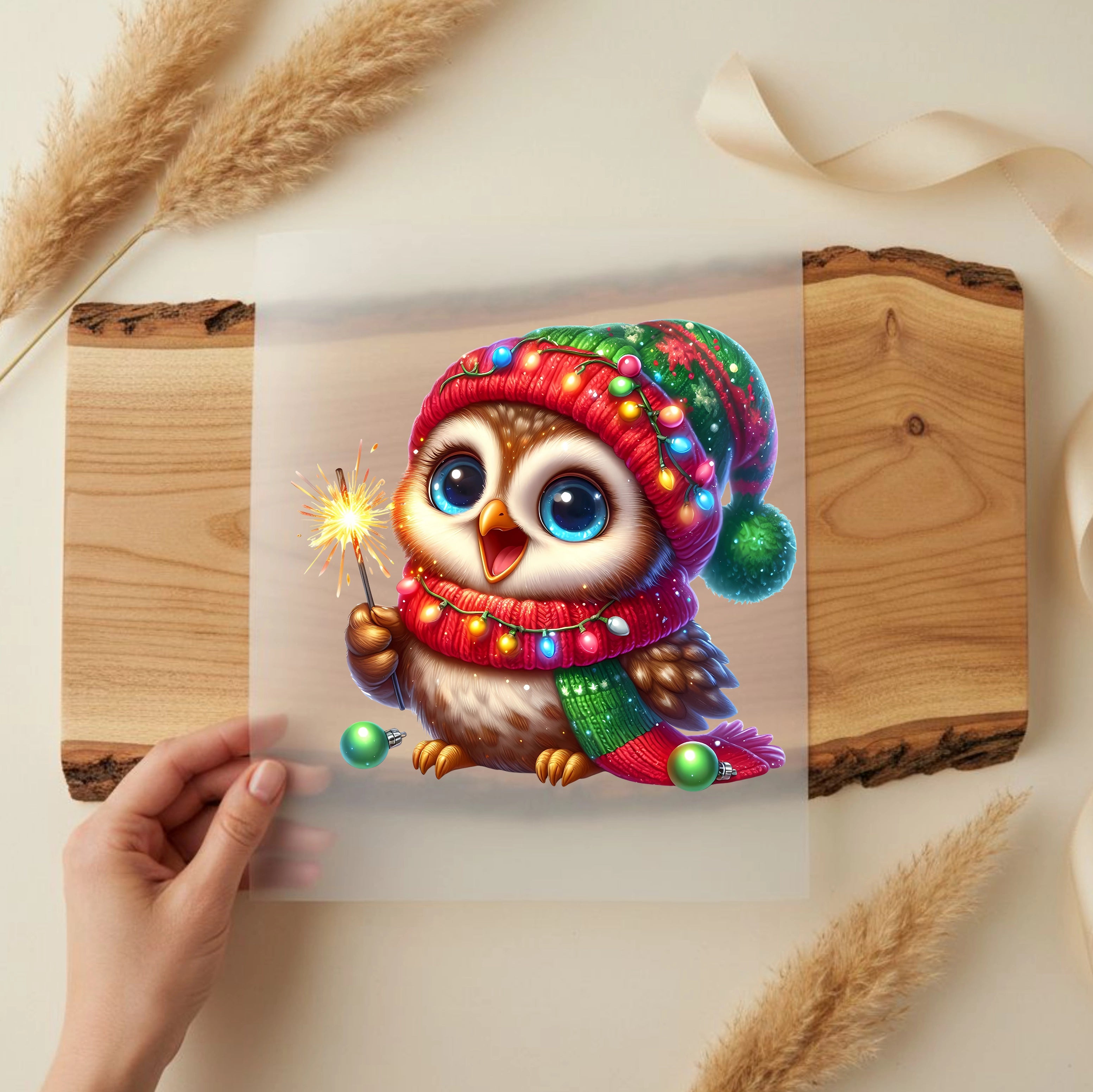 Bügelbild Eule Weihnachtsglanz