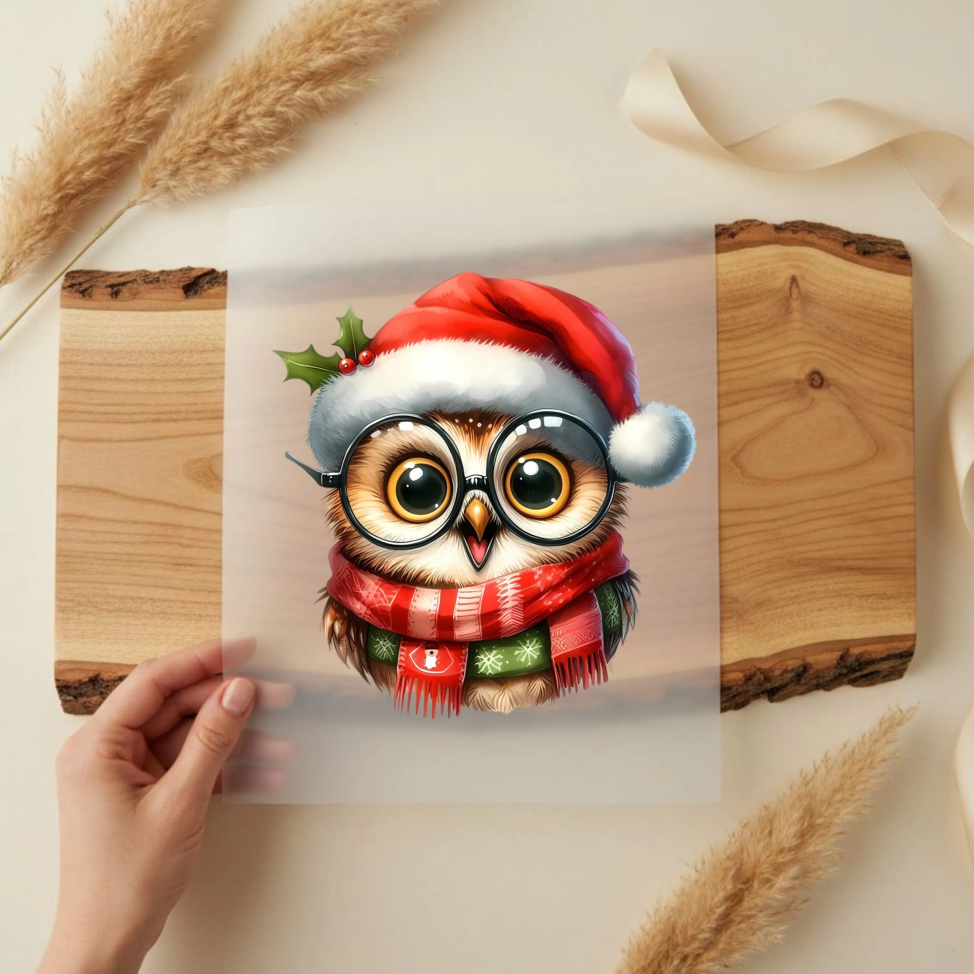 Bügelbild Eule Weihnachtslicht