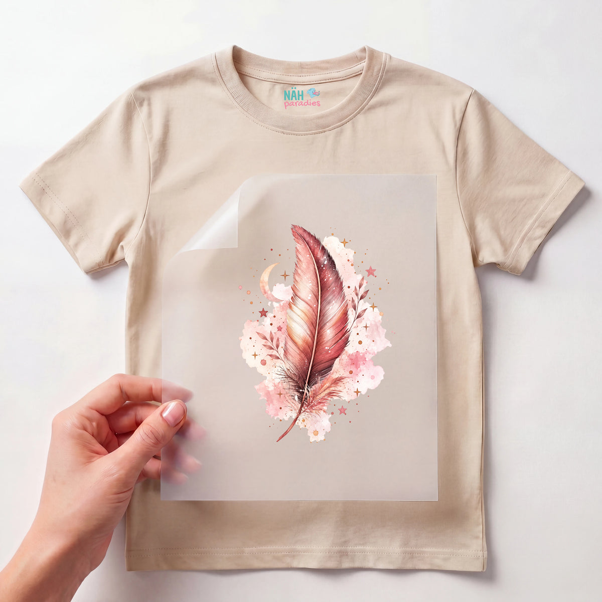 Bügelbild Feder Rosa Aquarell
