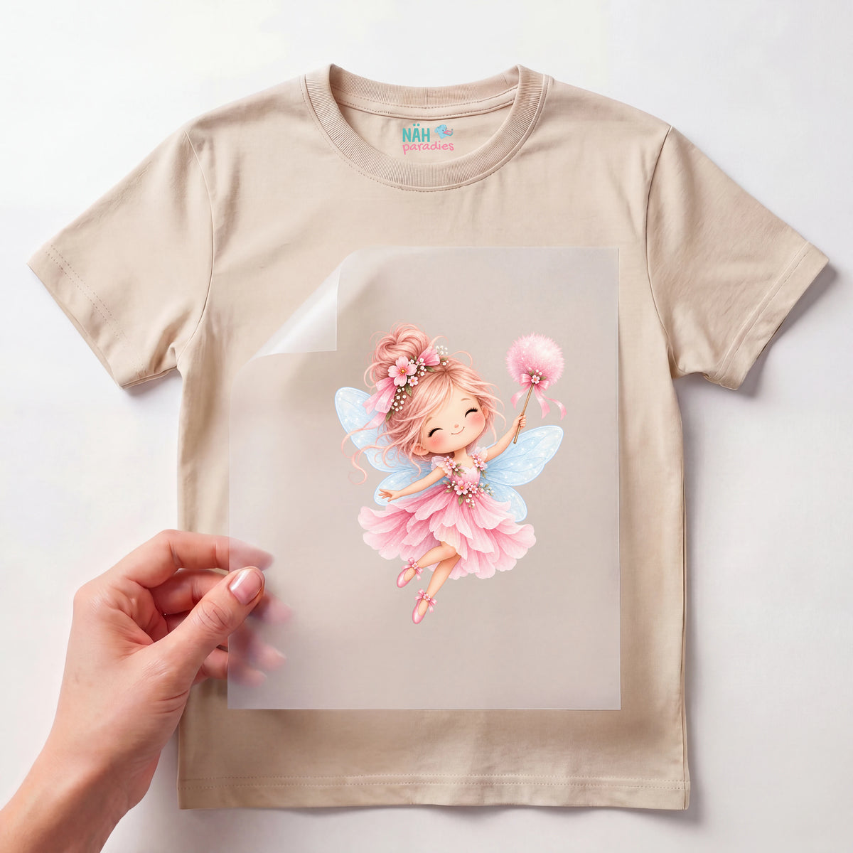Bügelbild Fee Rosa mit Zauberstab