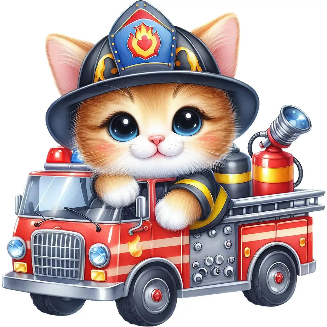 Bügelbild Feuerwehrauto Rettungskatze Finn