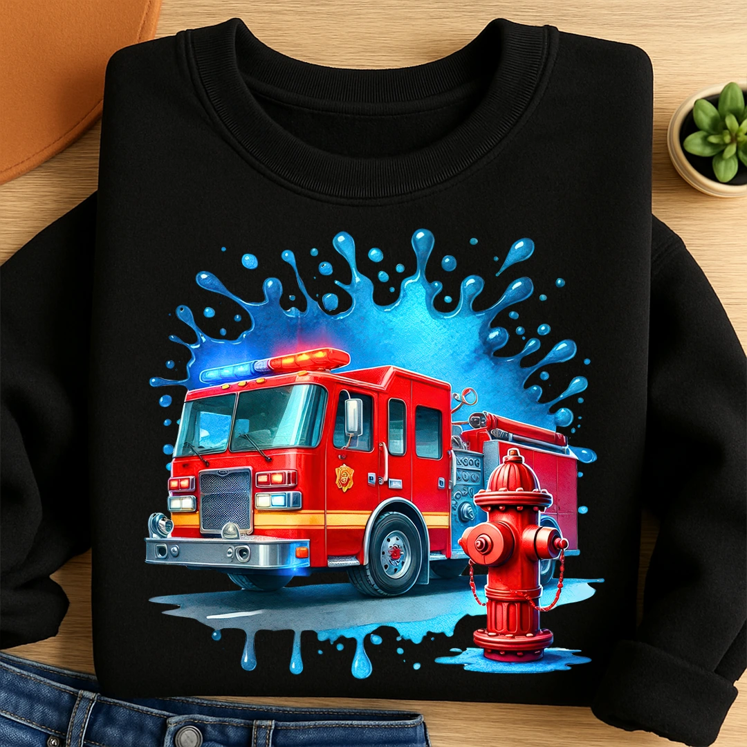Bügelbild Feuerwehrwagen Wasser Splash