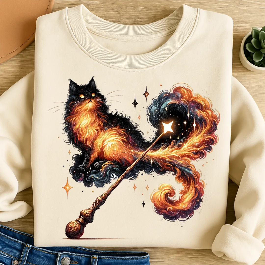 Bügelbild Flammenfell Katze Zauberstab