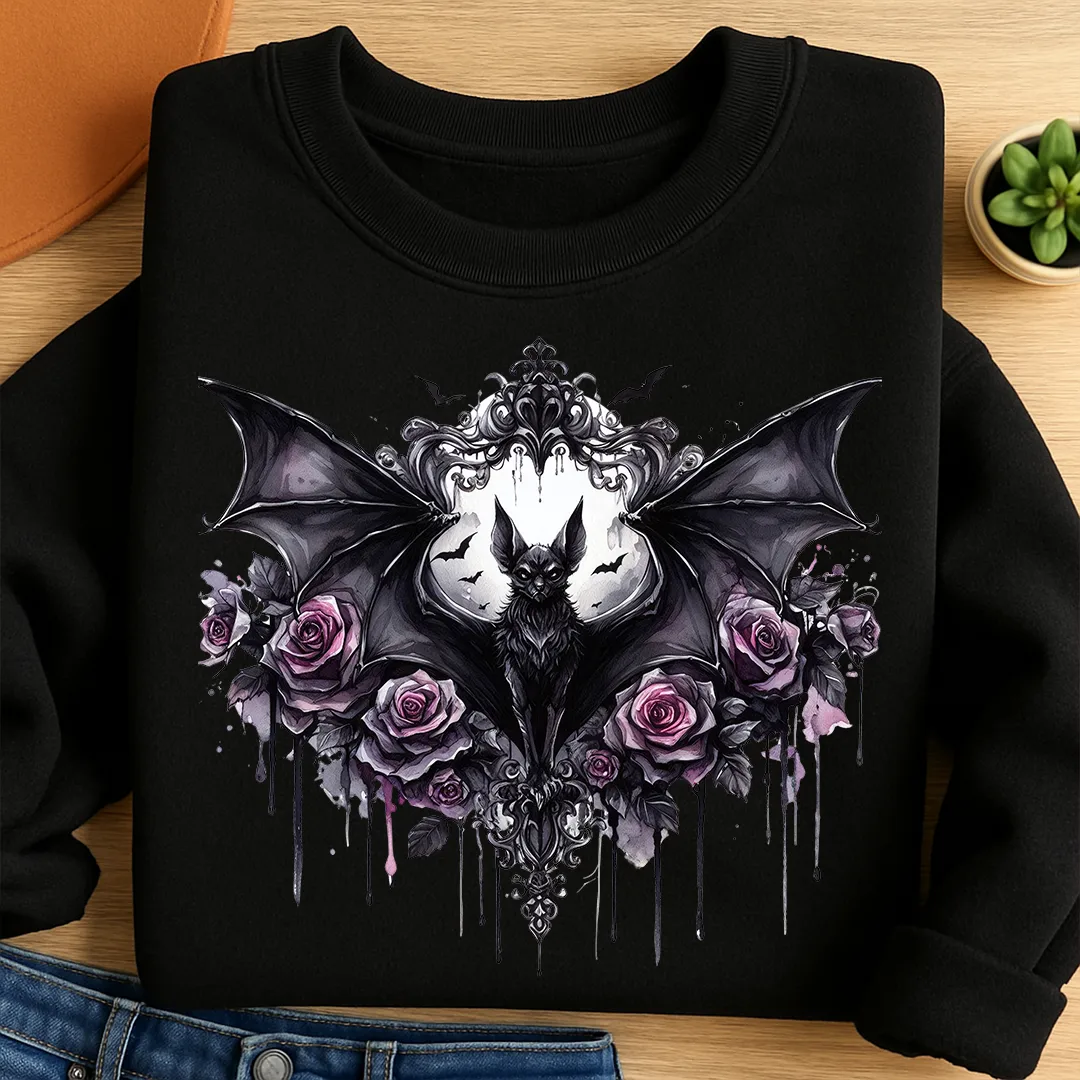 Bügelbild Fledermaus Vampirrose
