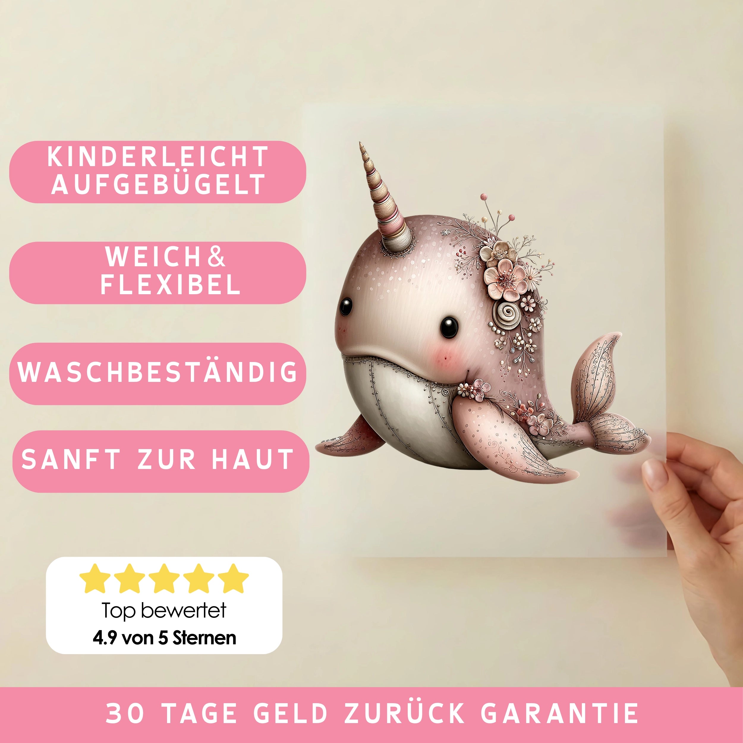 Bügelbild Einhorn Wal Luma