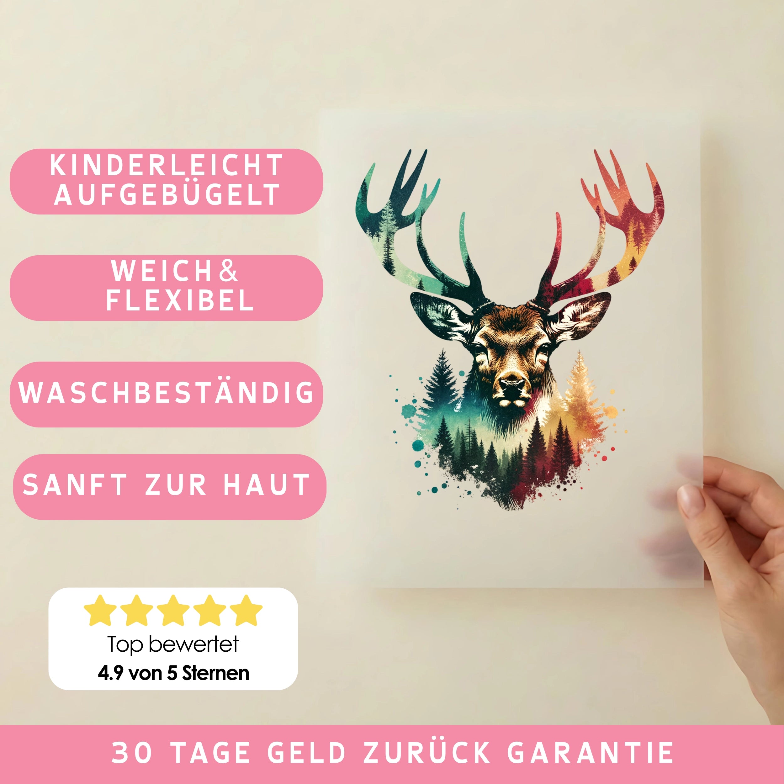 Bügelbild Hirsch Naturkraft