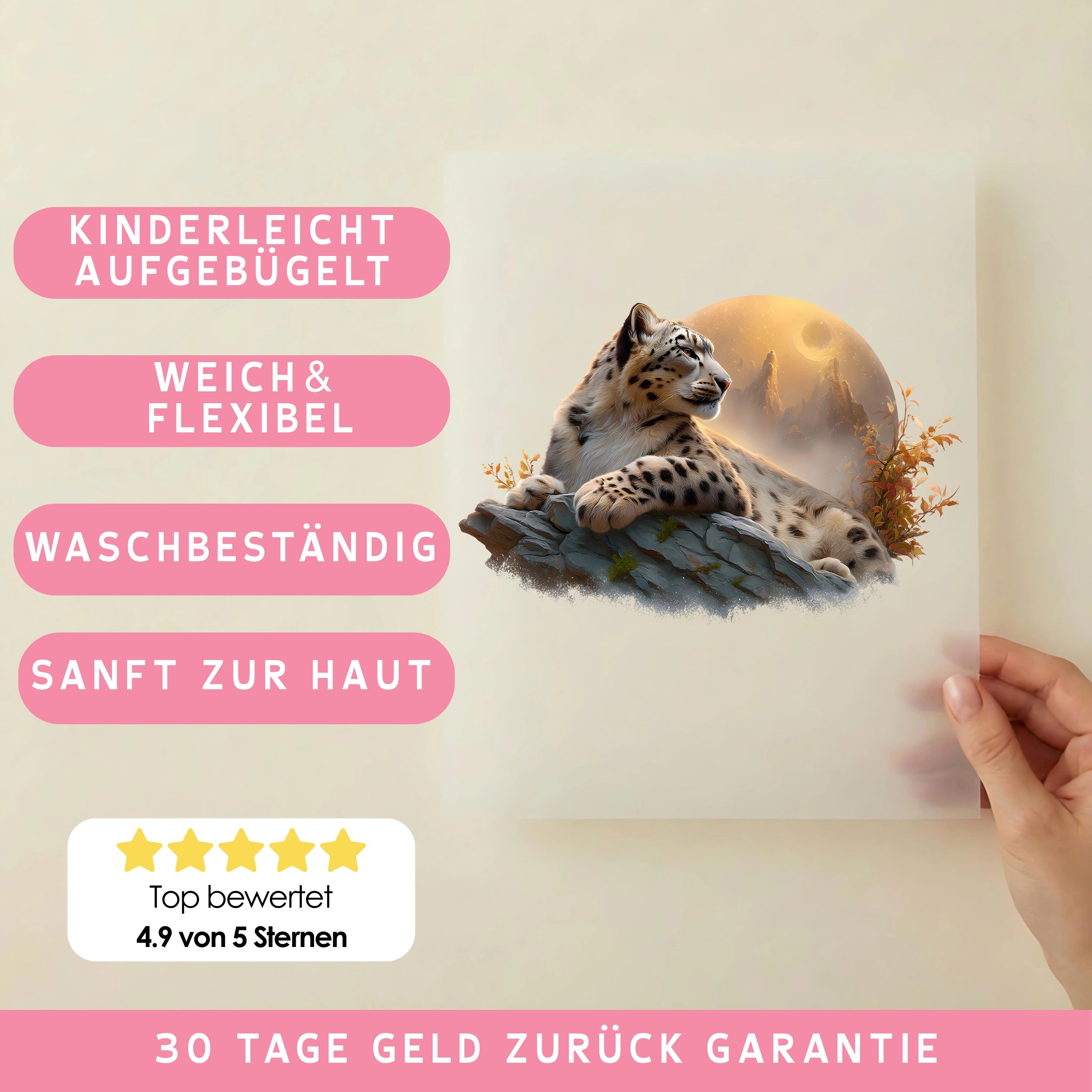 Bügelbild Schneeleopard Mondzauber