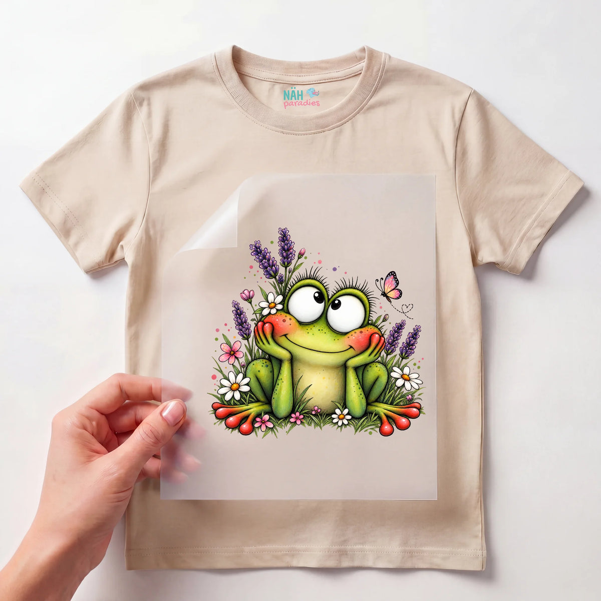 Bügelbild Frosch mit Lavendel Verträumt