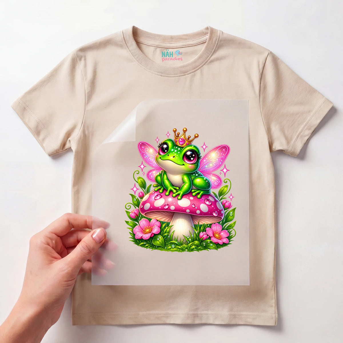 Bügelbild Froschprinzessin auf Fliegenpilz
