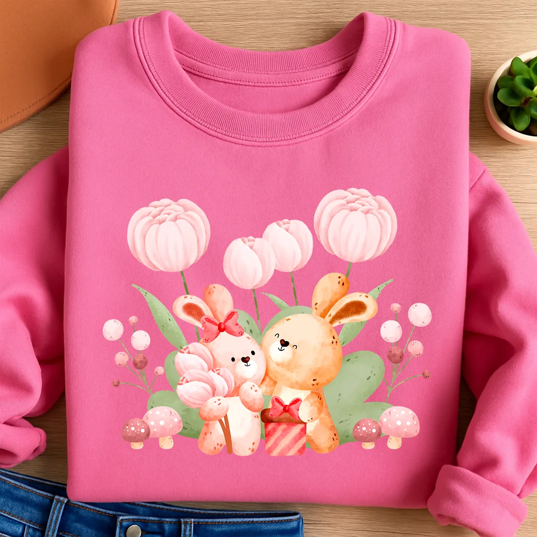 Bügelbild Frühlingsblüten Hasen