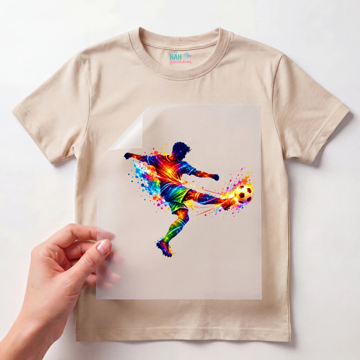 Bügelbild Fußballer Farbspritzer Bunt