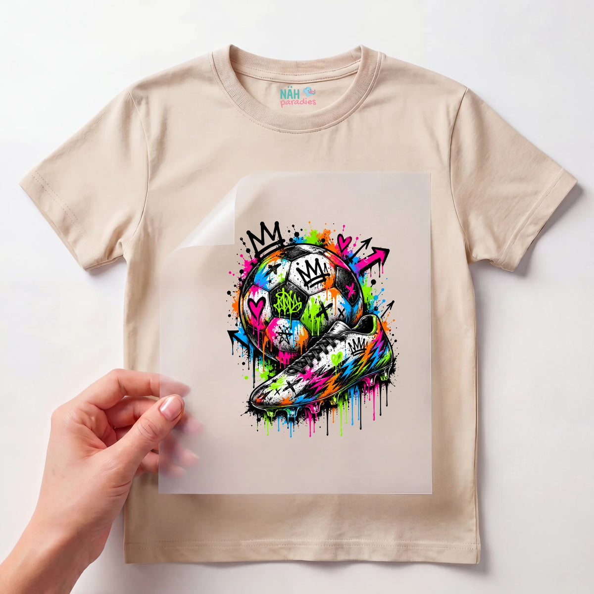 Bügelbild Fußballschuh Graffiti Bunt