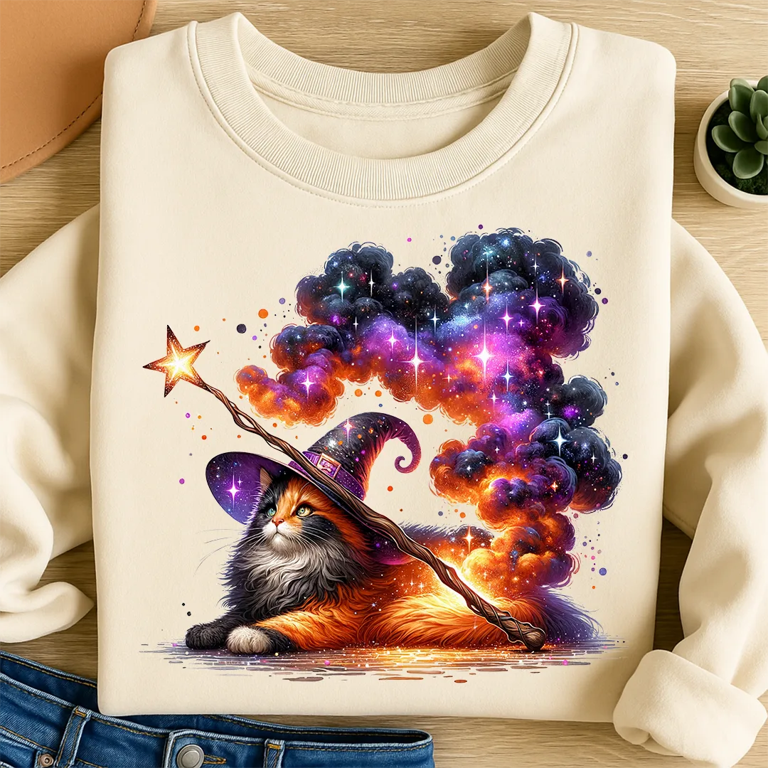 Bügelbild Galaxie Katze Zauberstab