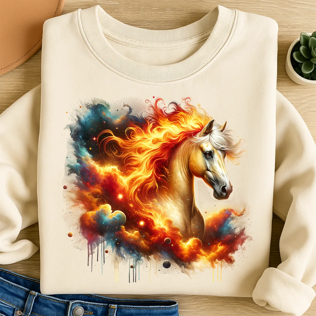 Bügelbild Galaxie Pferd Feuer