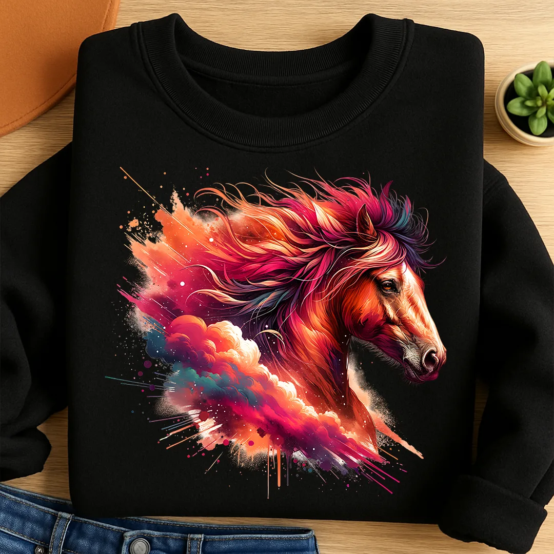 Bügelbild Galaxie Pferd Rot