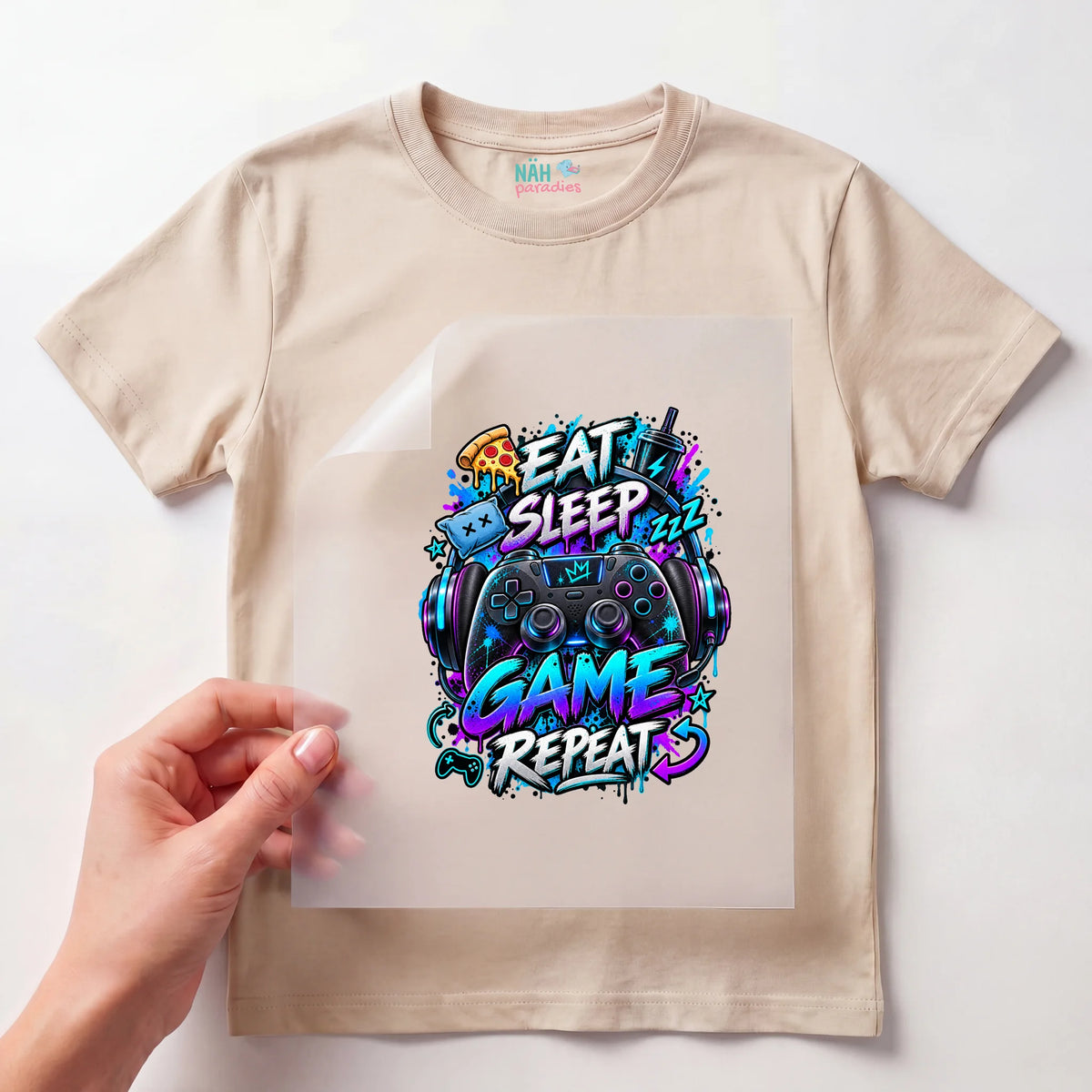 Bügelbild Gamer Controller Eat Sleep Game Repeat