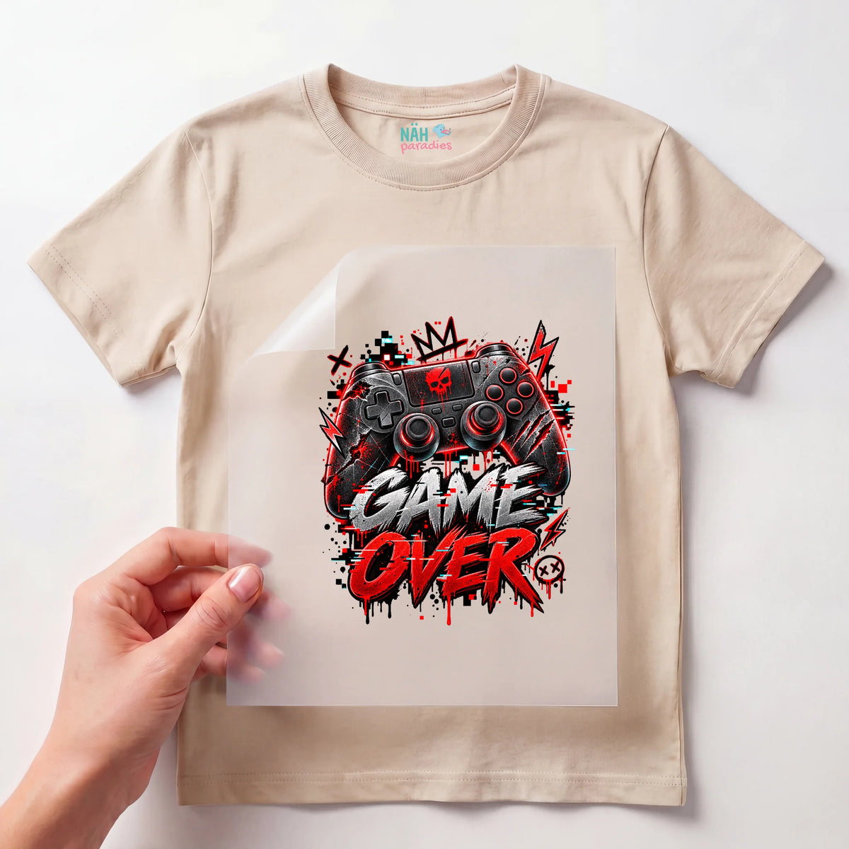Bügelbild Gamer Controller Game Over Rot