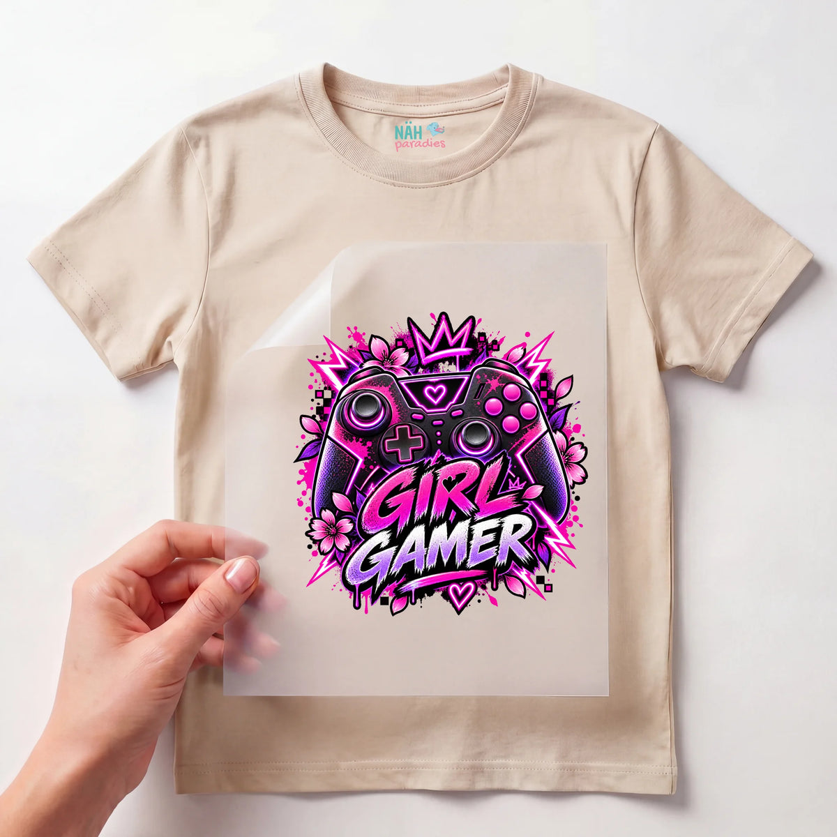 Bügelbild Gamer Controller Girl Gamer Pink