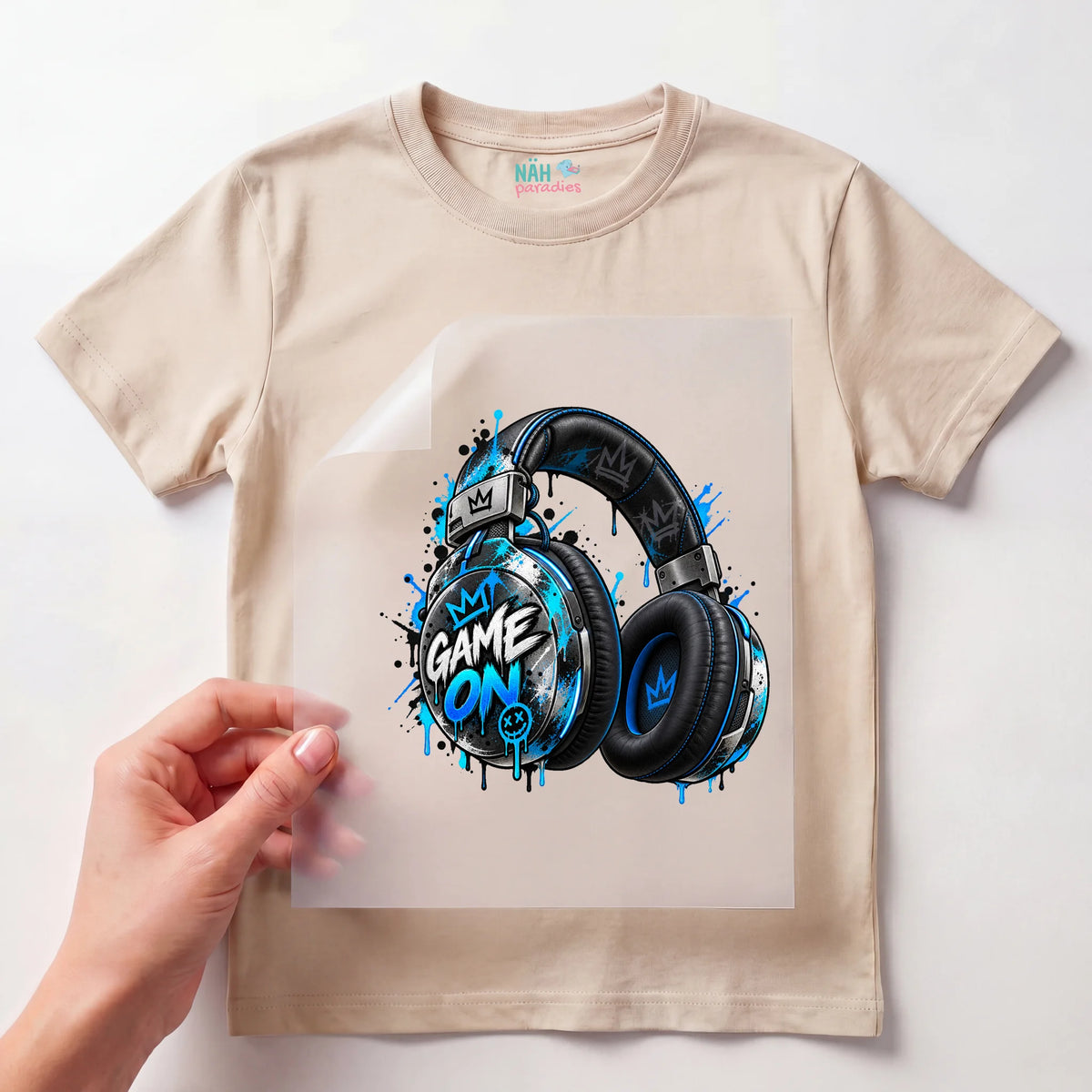 Bügelbild Gamer Headset Game On Blau