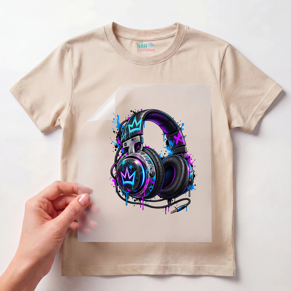 Bügelbild Gamer Headset Graffiti Lila