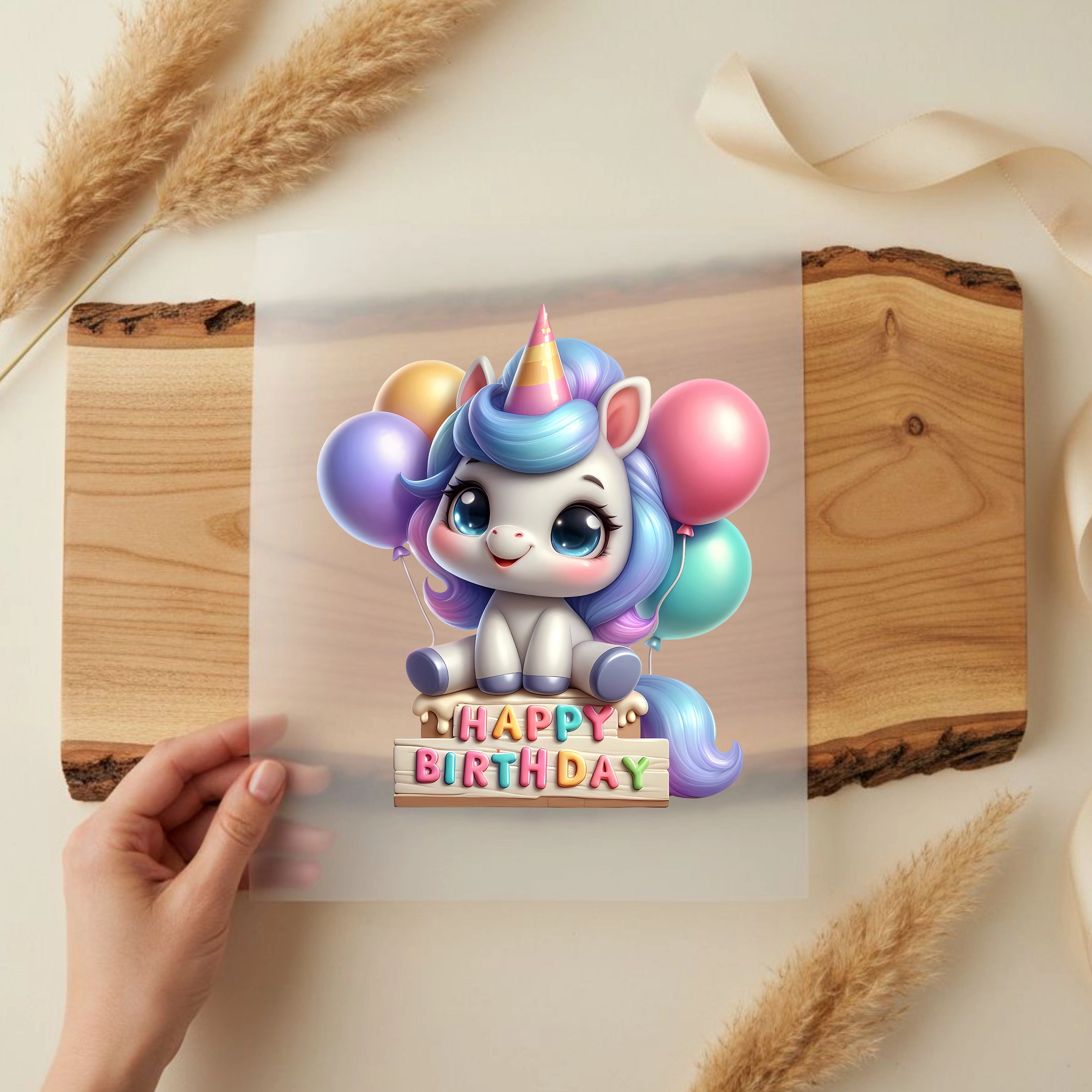 Bügelbild Geburtstags Regenbogen Einhorn Pastel