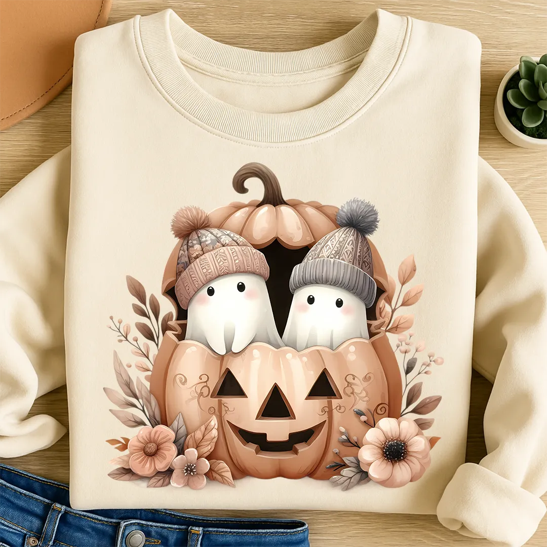 Bügelbild Geisterduo im Kürbis