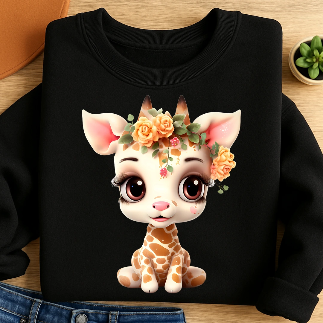 Bügelbild Giraffe Baby Blumen
