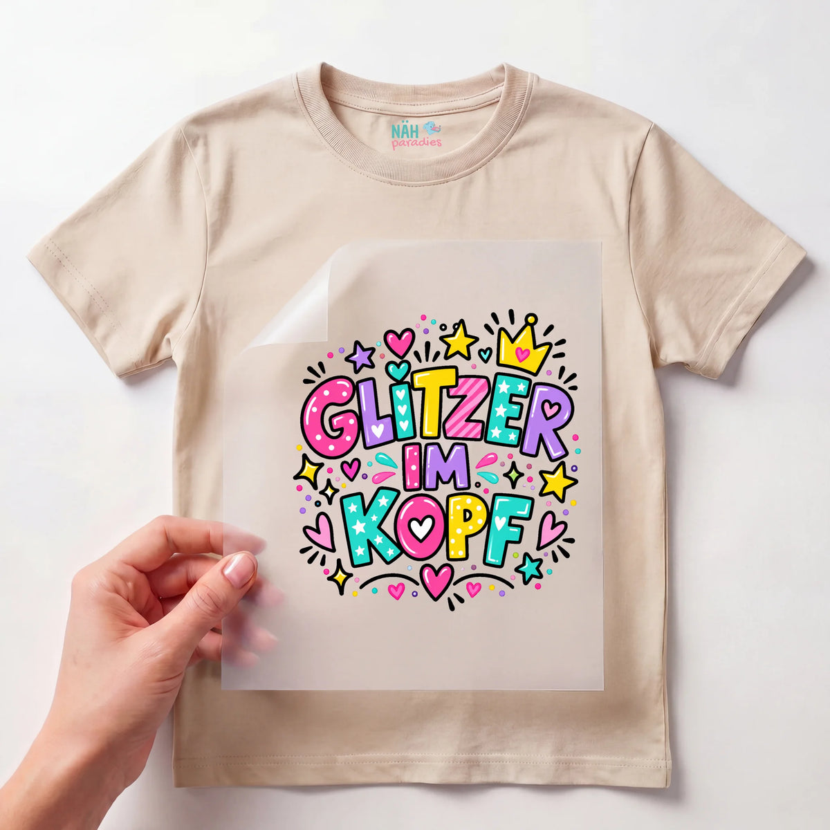Bügelbild Glitzer im Kopf Doodle