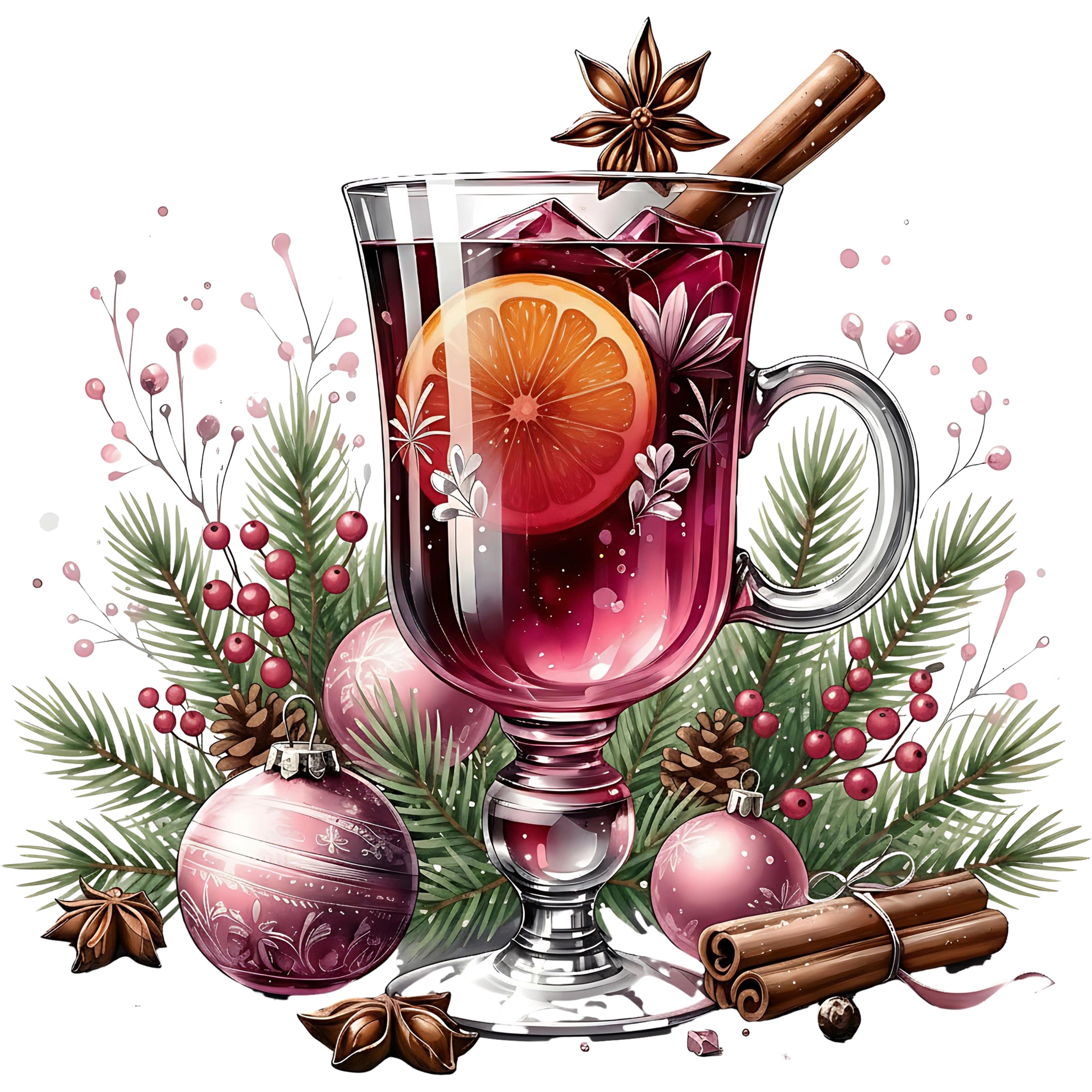 Bügelbild Glühwein in Zweigen