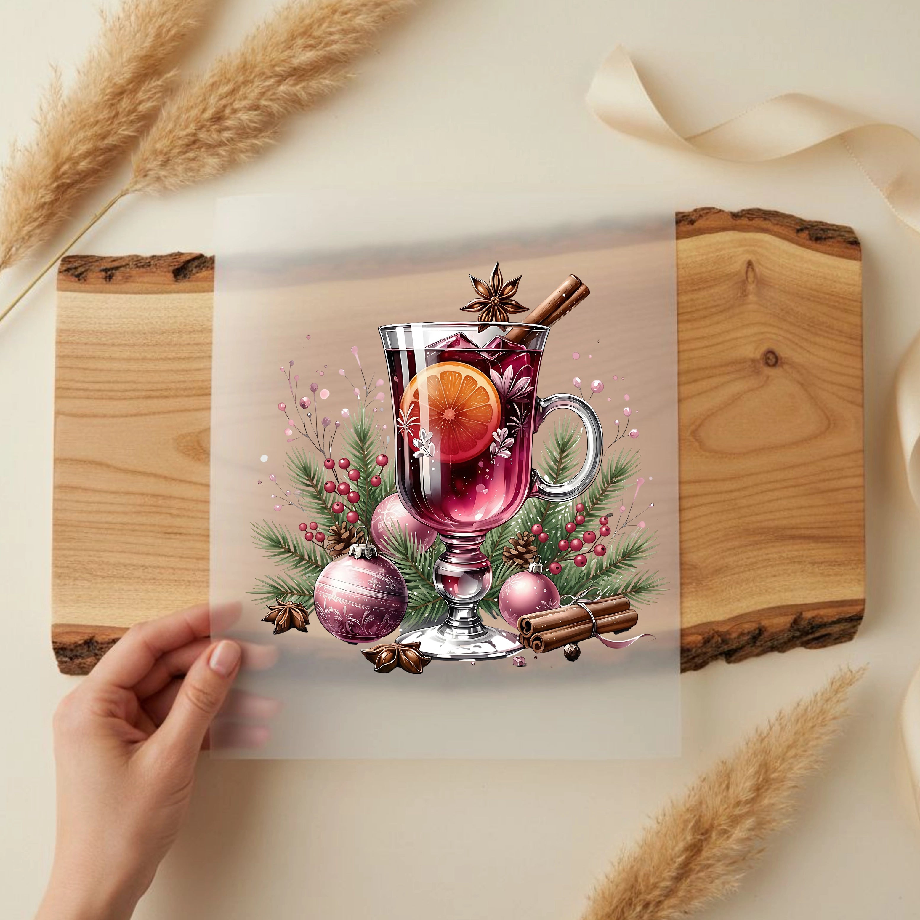 Bügelbild Glühwein in Zweigen