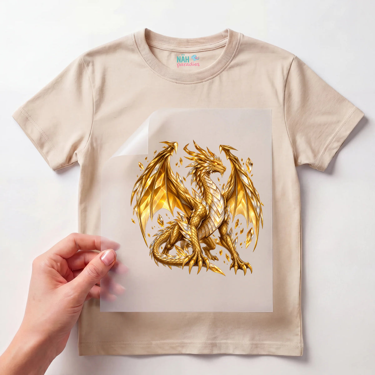 Bügelbild Golddrache Kristall