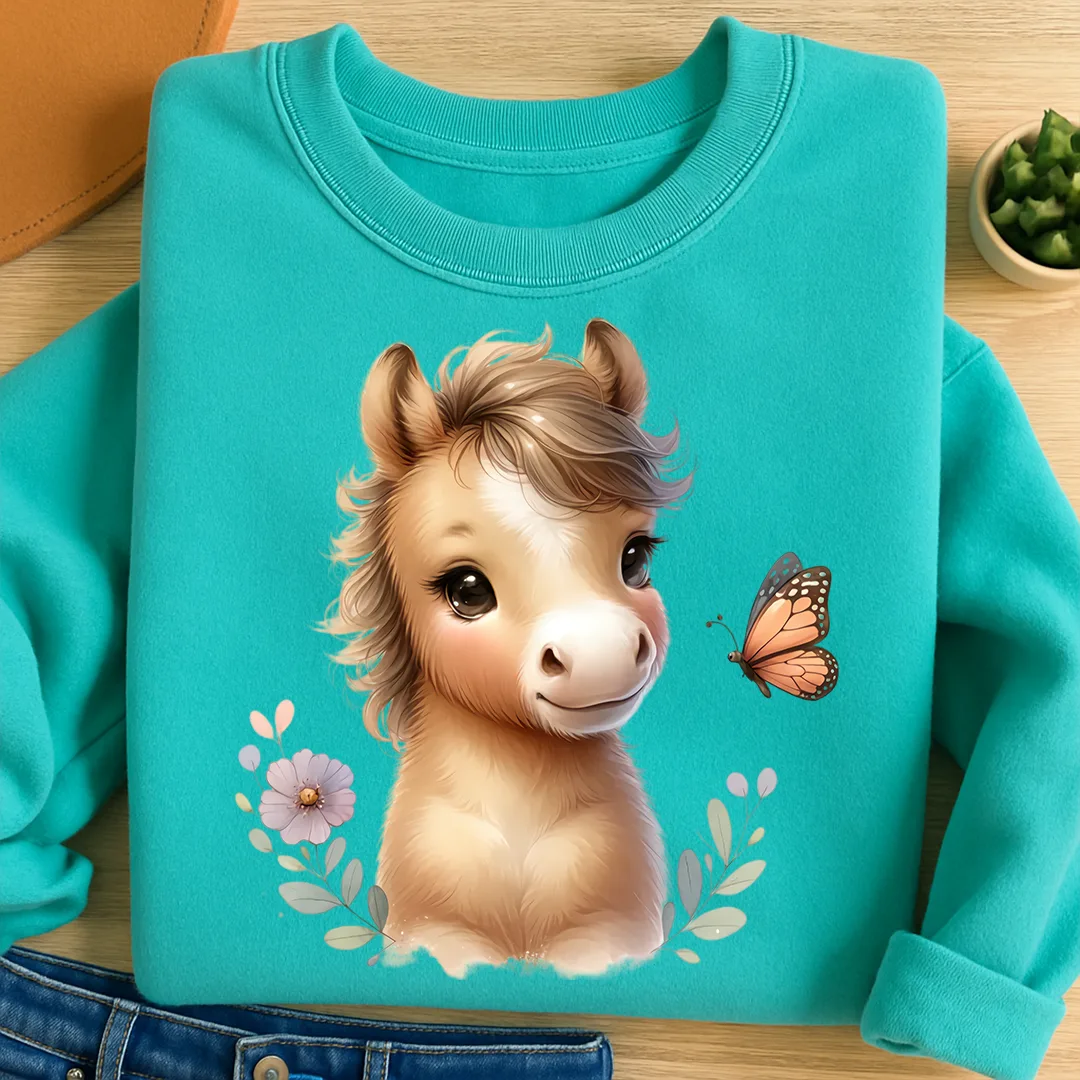 Bügelbild Goldpony mit Schmetterling