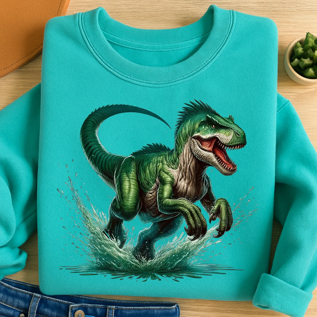Bügelbild Dinosaurier T-Rex Grüner Erschrecker