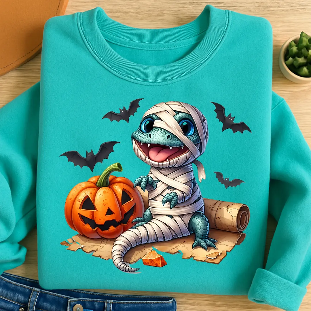 Bügelbild Halloween Dino Mumie