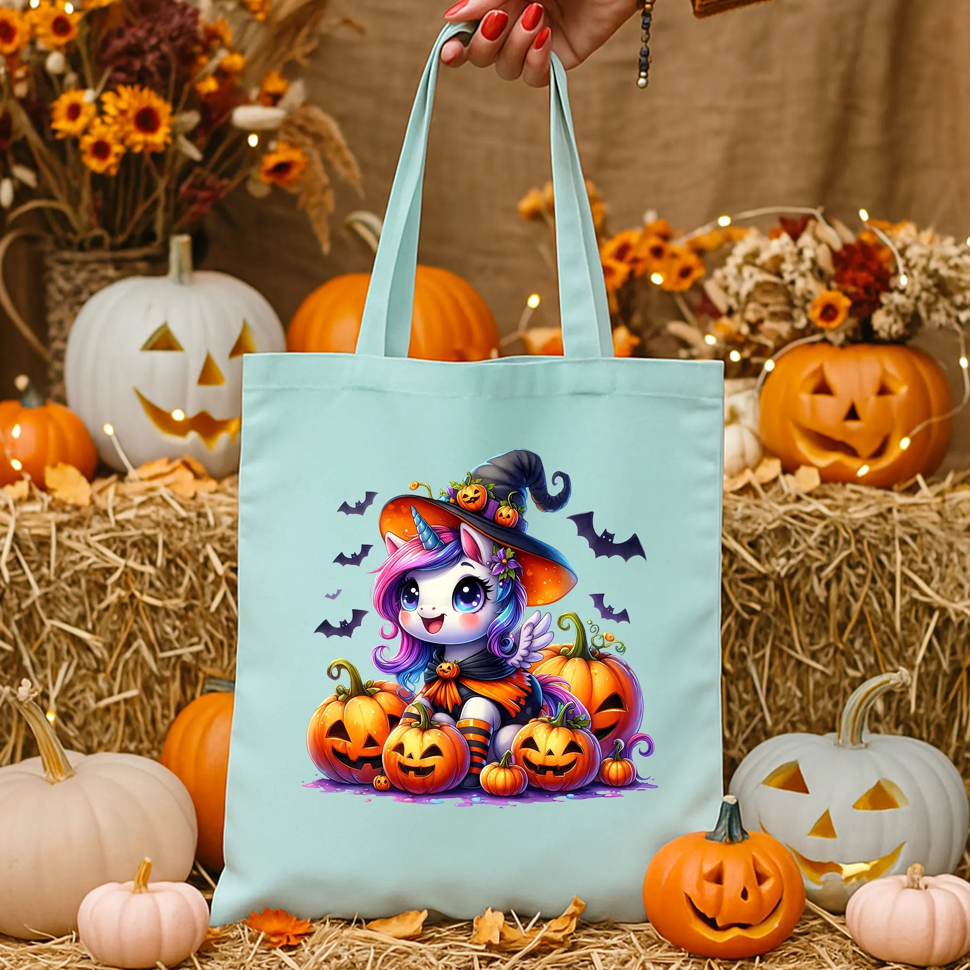 Bügelbild Halloween Einhorn Kürbi