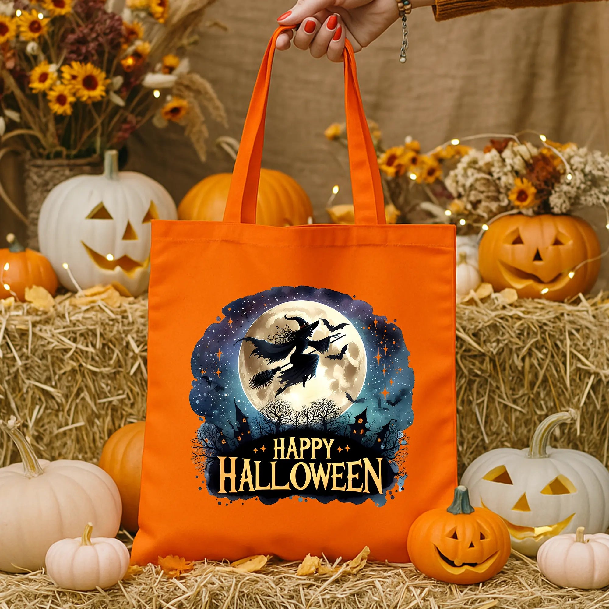 Bügelbild Halloween Hexe Vollmondflug