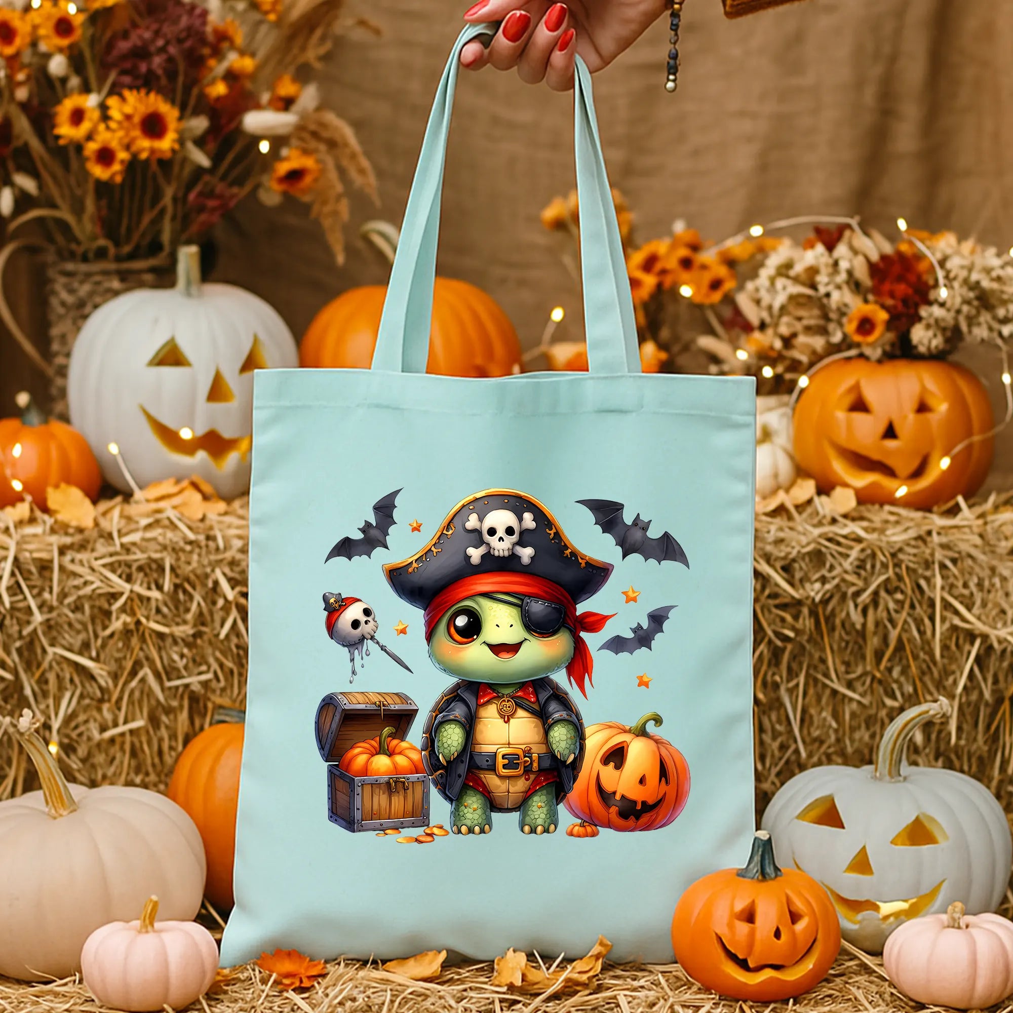 Bügelbild Halloween Piraten Schildkröte Kapti