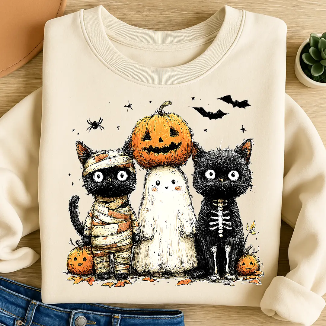 Bügelbild Halloween schaurige Katzen