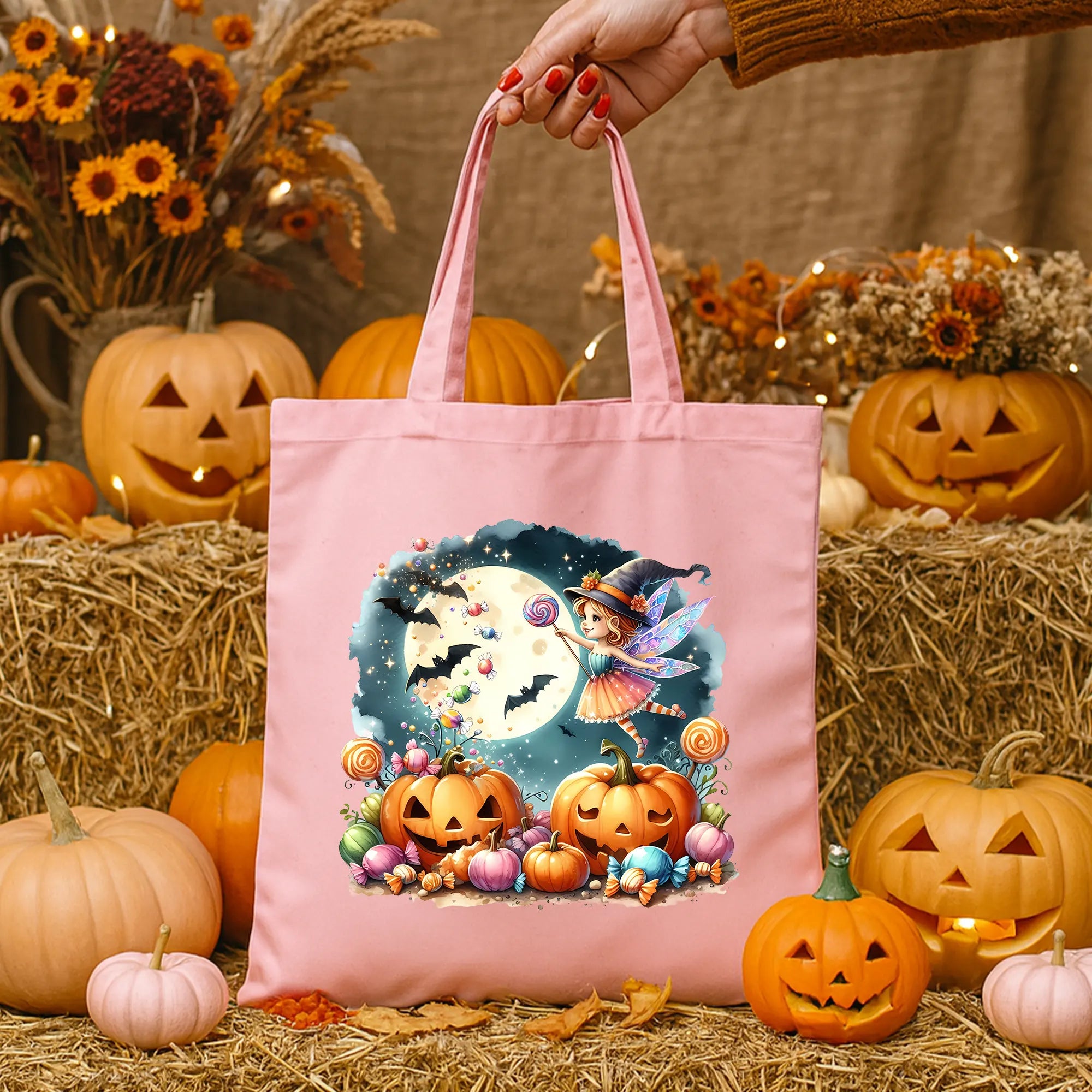 Bügelbild Halloween Süßigkeiten Fee