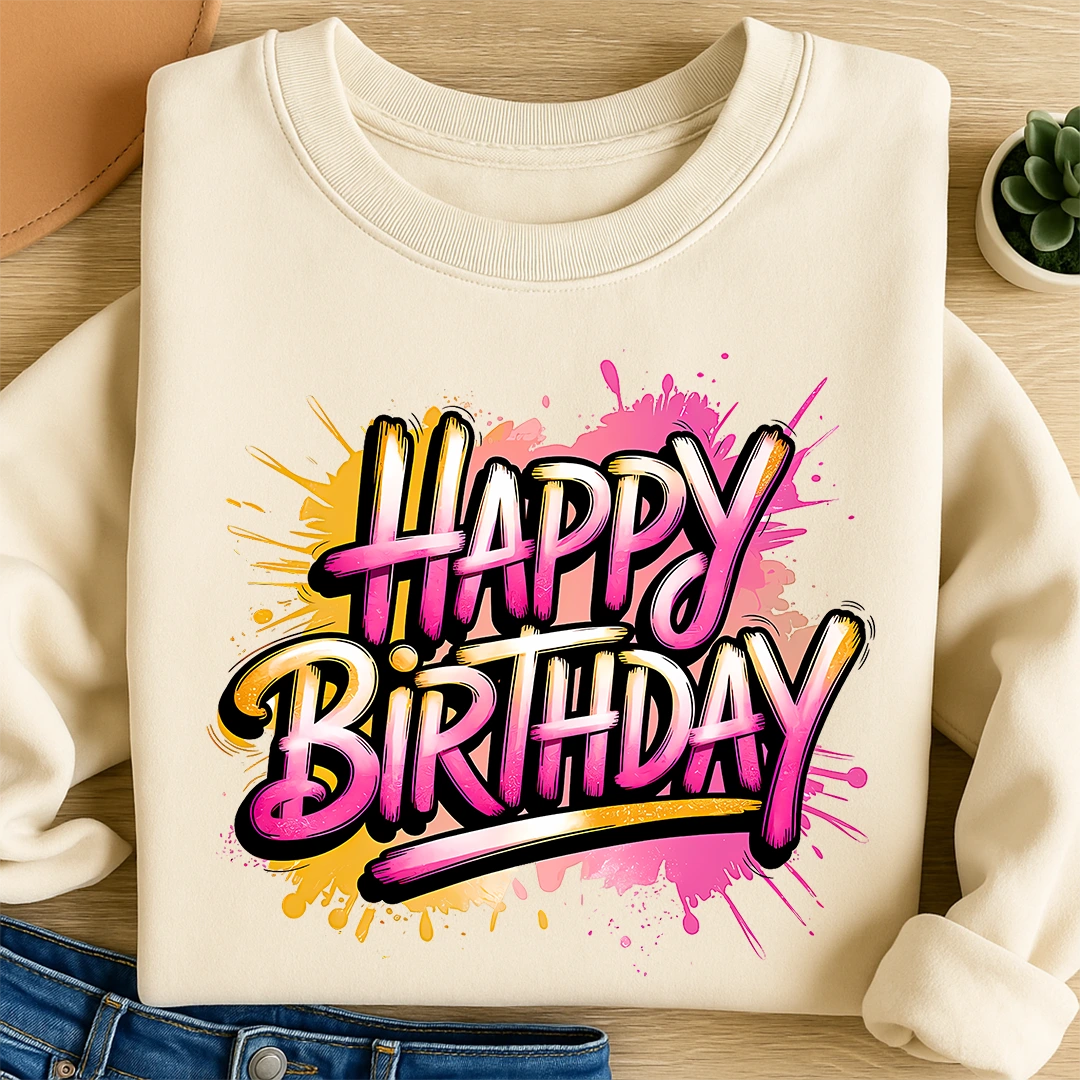Bügelbild Happy Birthday Pink Splash