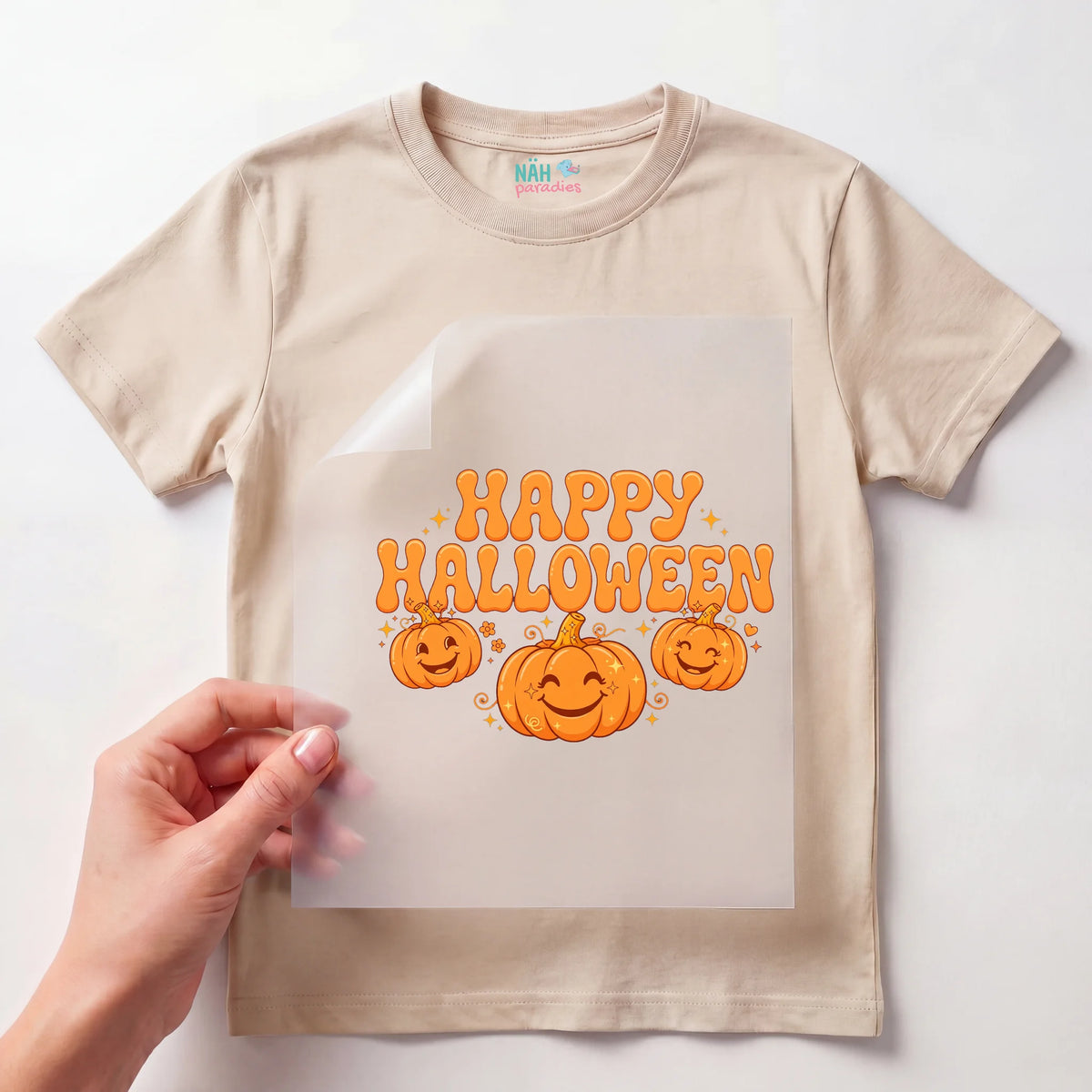 Bügelbild Happy Halloween Retro Kürbisse