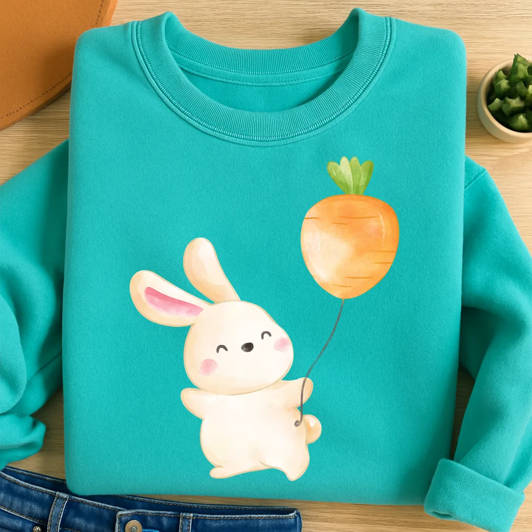 Bügelbild Hase Karottenluftballon
