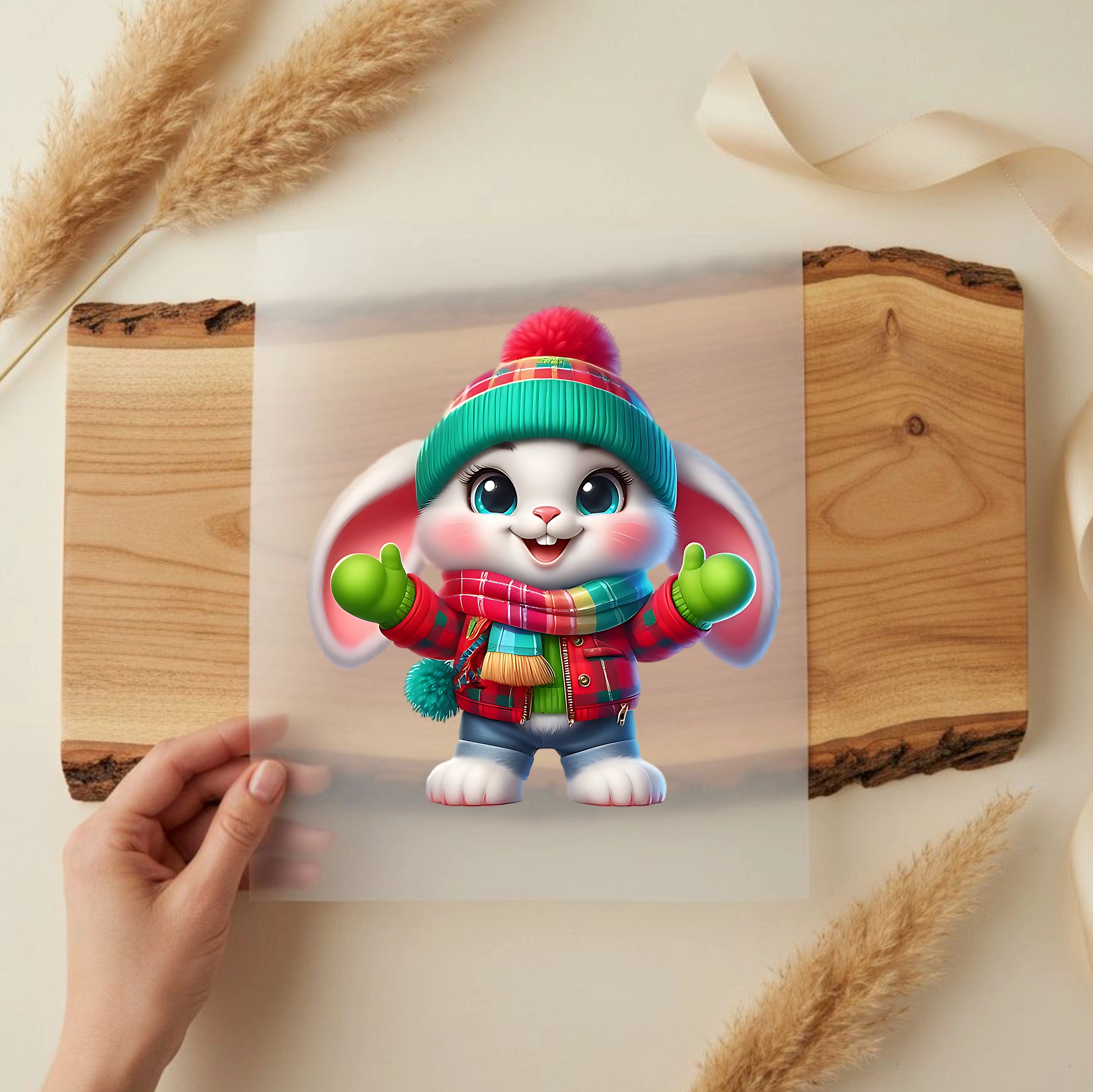 Bügelbild Hase Winterspaß