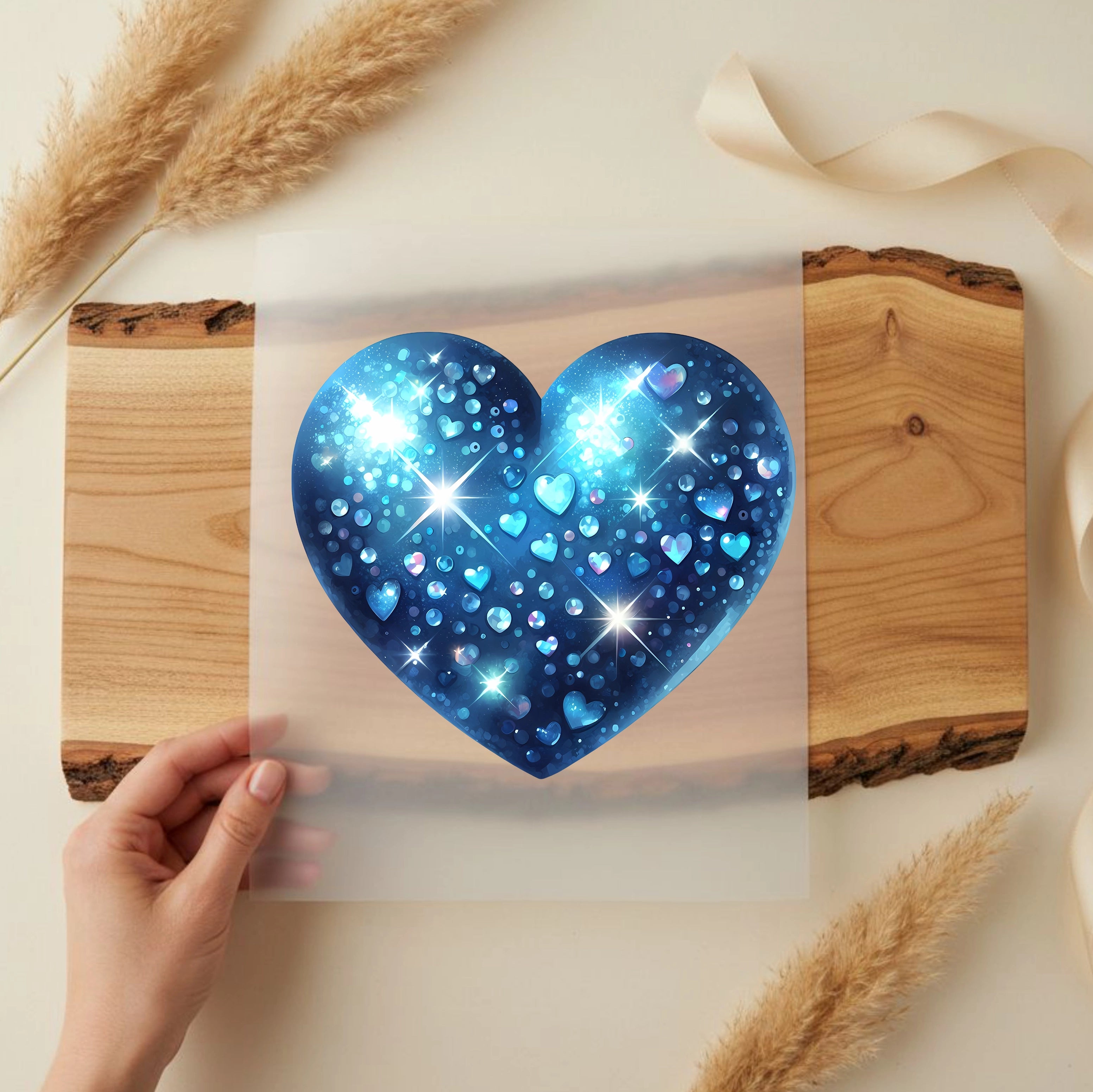 Bügelbild Herz Juwel Blau