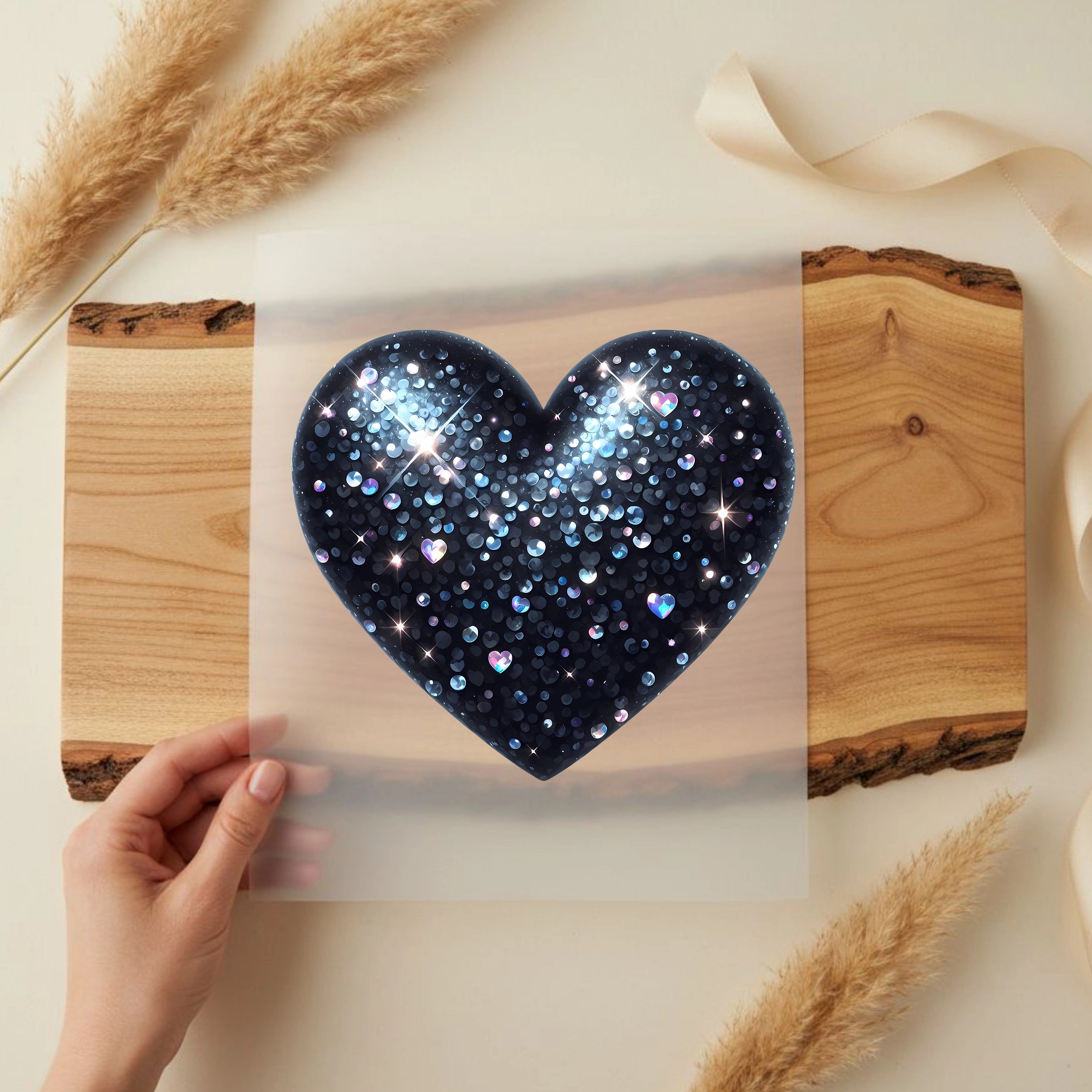 Bügelbild Herz Juwel Schwarz