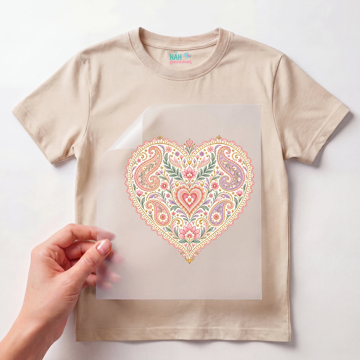Bügelbild Herz Paisley Rosa