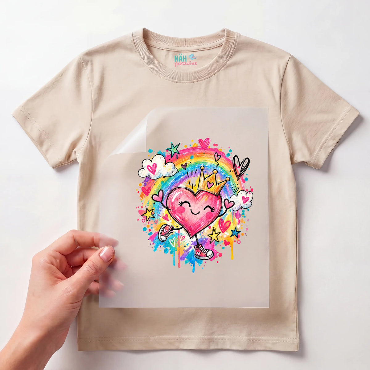 Bügelbild Herz Regenbogen Kawaii Krone