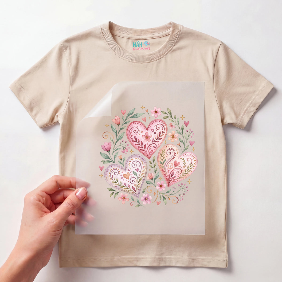 Bügelbild Herzen Boho Rosa