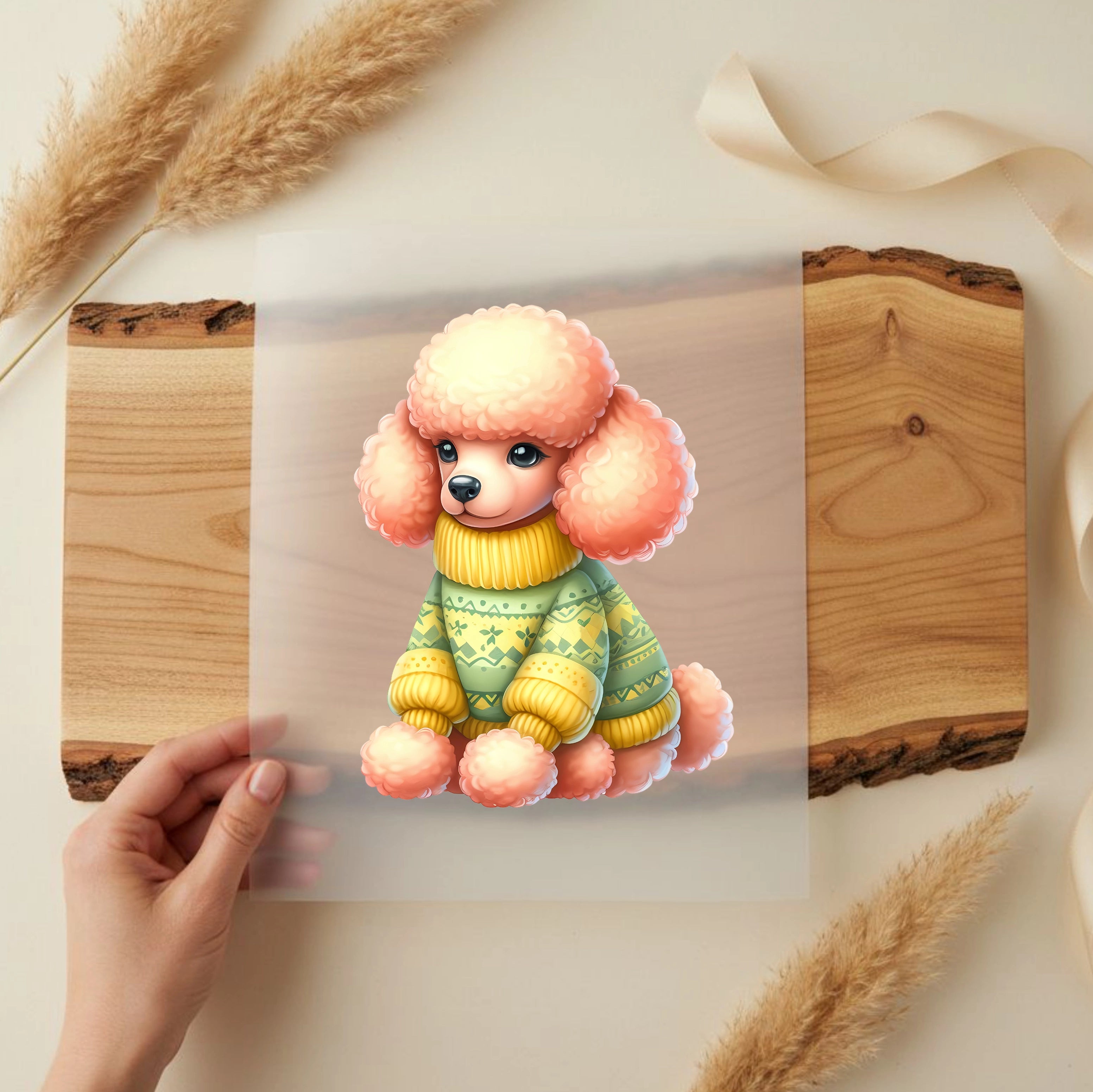 Bügelbild Hund Pudel Lucy Weihnachtsglück